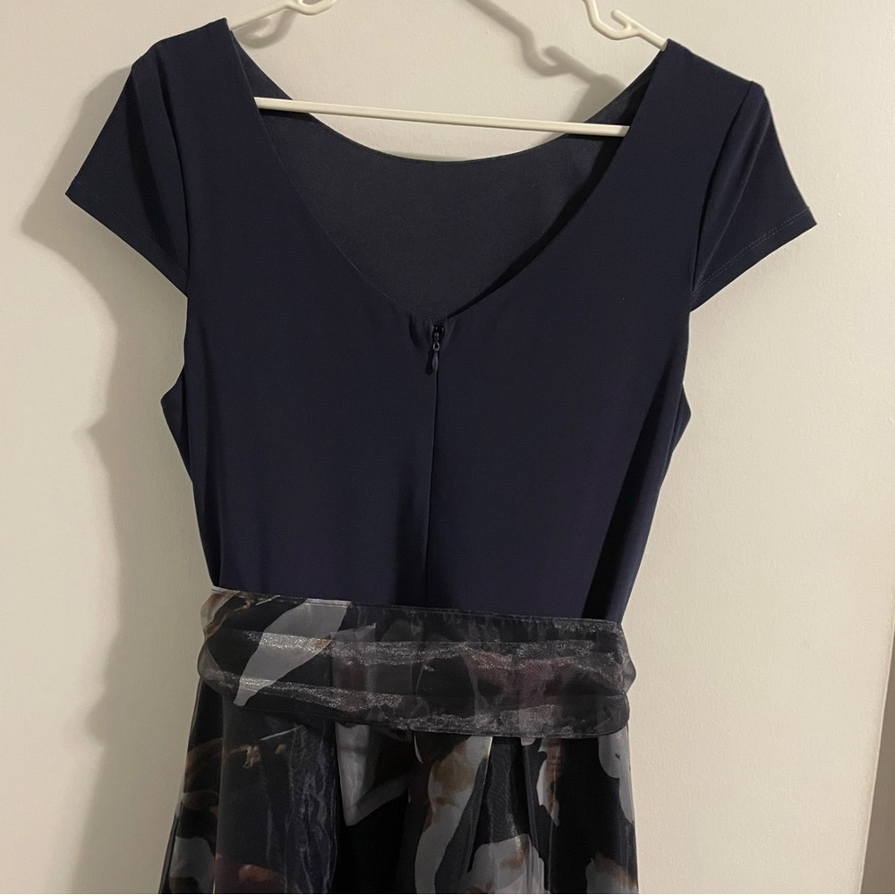 Navy High-Low Dress with large Floral Detail 6 - Picture 5 of 8